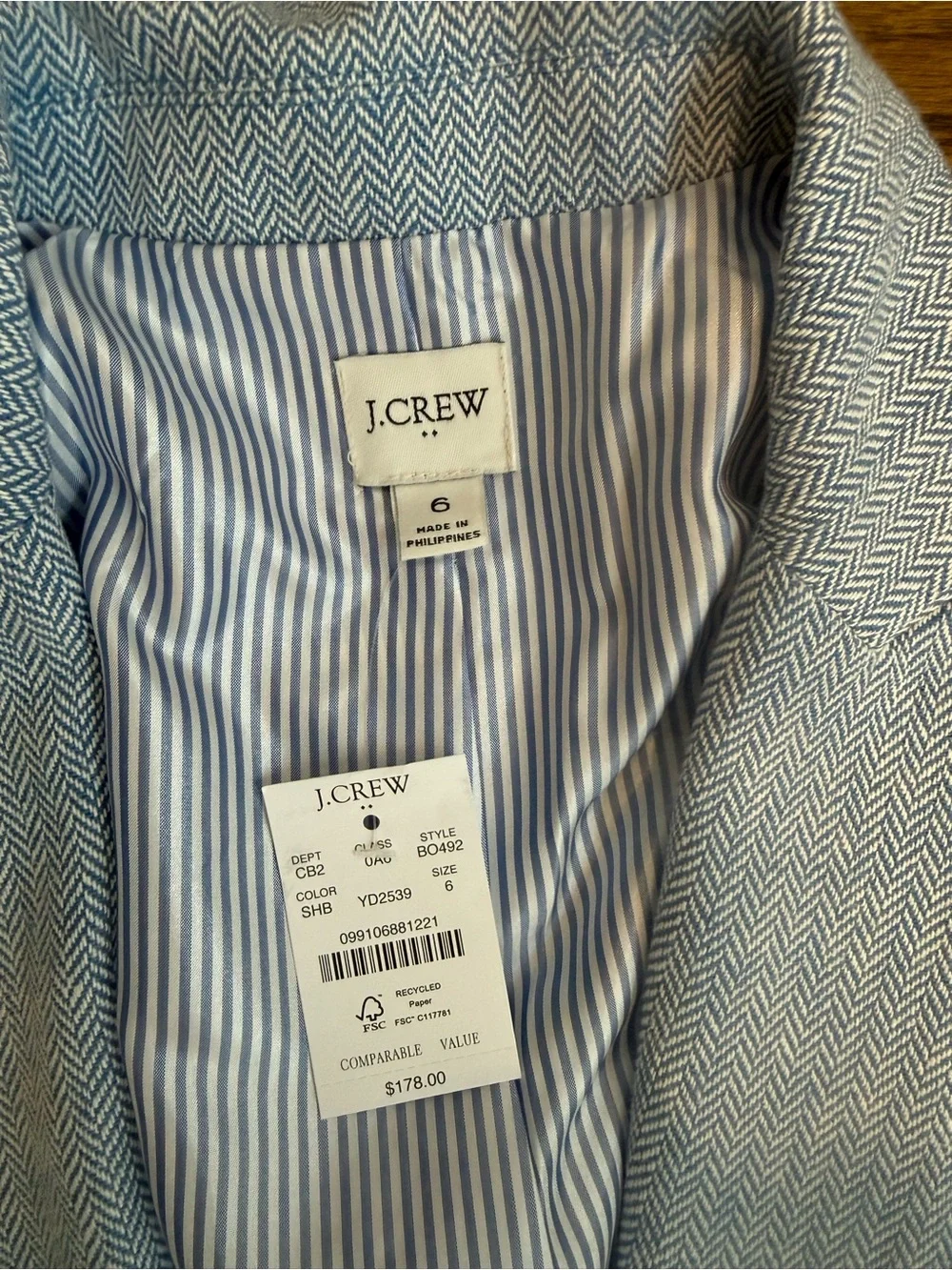 NWT - J. Crew Pale Blue Women's Tailored Blazer